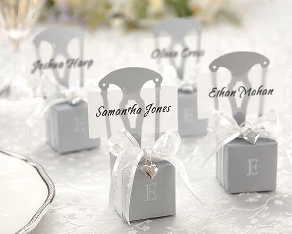 Miniature Silver Chair Favor Box w/ Heart Charm & Ribbon (Can be Monogrammed)