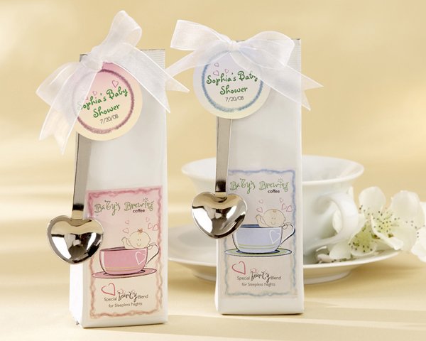 "Baby is Brewing" Coffee Kit with Heart Scoops and Optional Personalized Tags