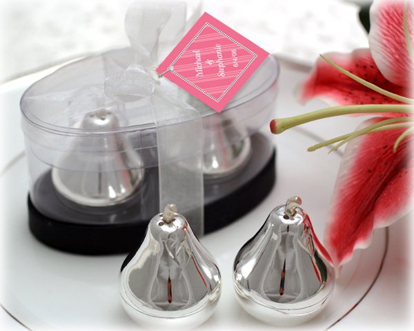 Silver Plated "The Perfect Pair" Pear Salt and Pepper Shakers in Gift Box