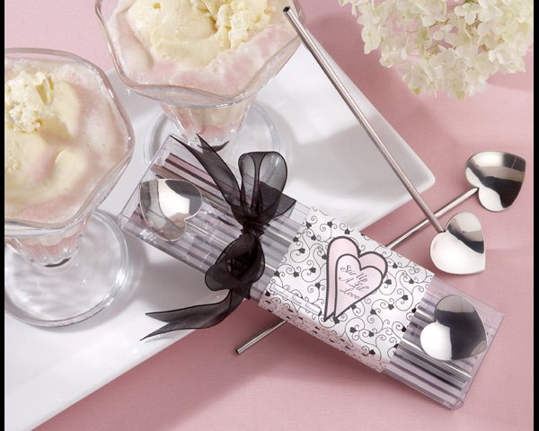 "Stir Up A Lil Love" Silver Heart Straw Stirrers, Set of Two