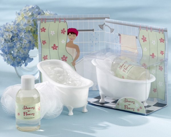 "Showers-n-Flowers" 3 Piece Bath Gift Set in Re-Useable Bath Tub Soap Dish