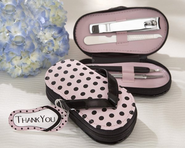 "Pink Polka Flip Flop" Five Piece Pedicure Set with Matching "Thank you" Tag