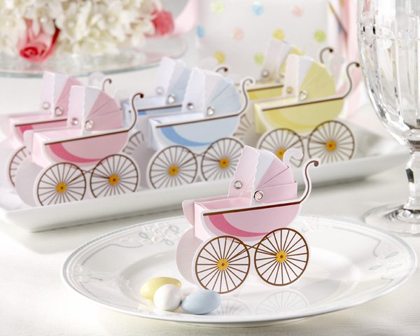 Classic Pram Favor Boxes with Unique Expandable Bonnets (Set of 12)