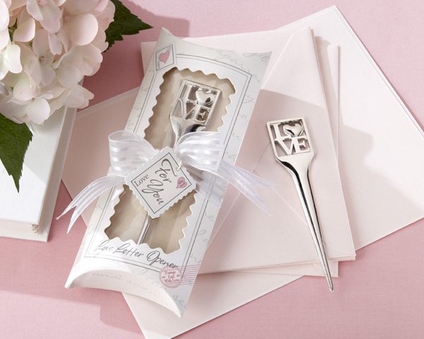 "L-O-V-E" Chrome Letter Opener in Pillow Box Packaging