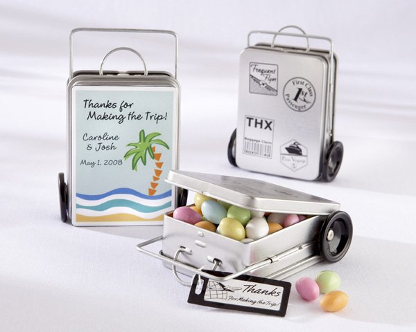 "Miles of Memories" Suitcase Favor Tins with Optional Personalized Labels(Set of 12)
