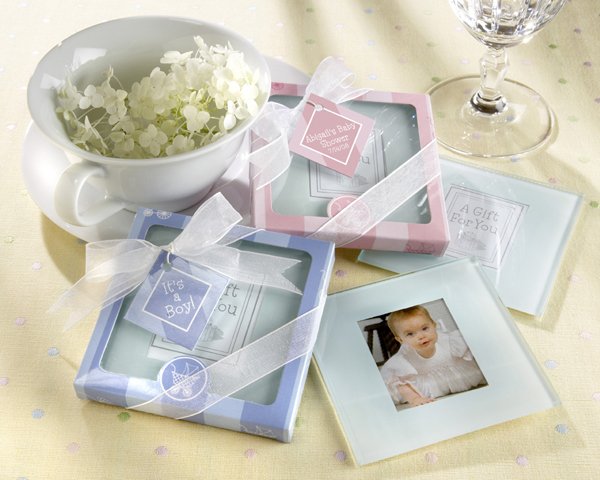 "New Beginnings" Glass Photo Coasters in Charming Pram Gift Box
