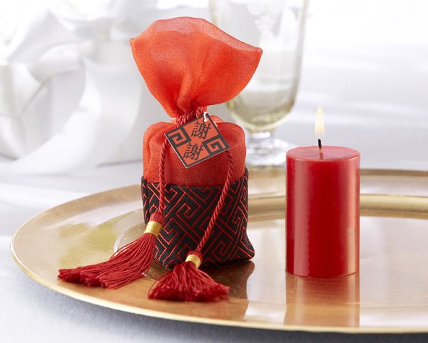 "Chinese Tapestry" Votive Candle in Silken Pouch with Tassels