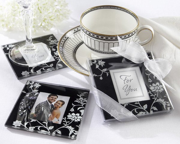 "Timeless Traditions" Elegant Black & White Glass Photo Coasters