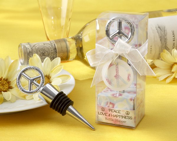 "Peace, Love & Happiness" Chrome Peace Bottle Stopper in Tie-Dyed Giftbox
