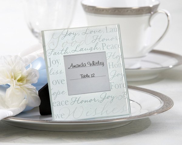 "Good Wishes" Pearlized-Glass Photo Frame/Place Card Holder (Set of 4)