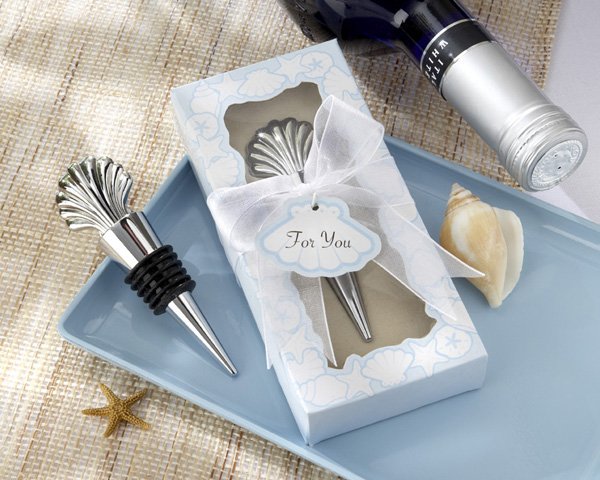 Chrome Shell Bottle Stopper in Beach-Themed Gift Box