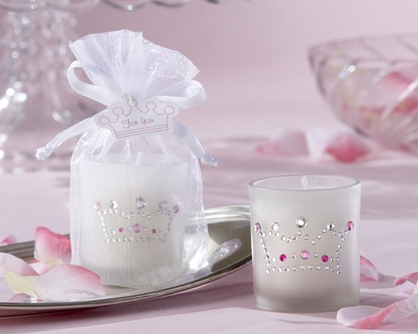 "Crown Jewels" Frosted-Glass Votive Candle with Rhinestones (Set of Four)