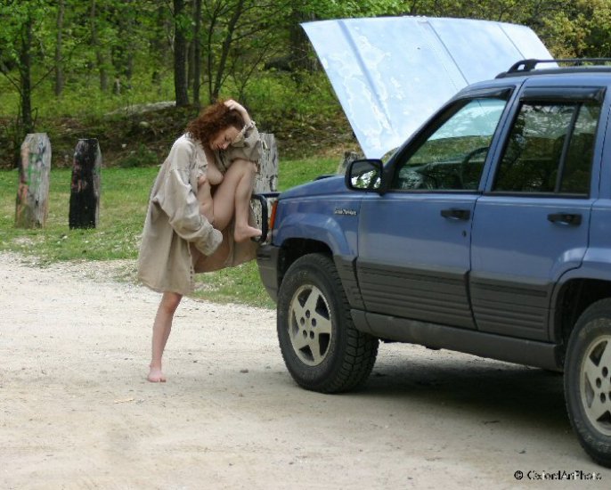 Beautiful Hot Redhead and "her broken down jeep"