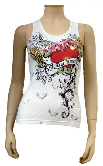 White True Love Heart Tattoo Design Ribbed Tank Top Size Large