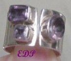 Sterling Modernist Amethyst Wide Band Ring 3 Gemstones