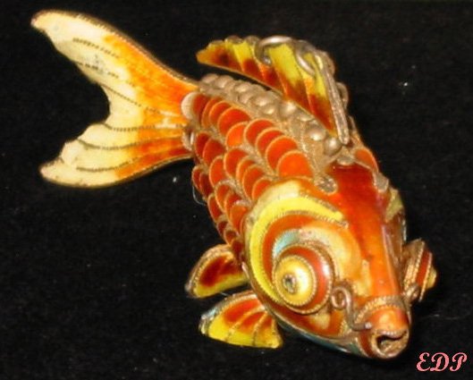 3" Champleve Enamel Articulated Fish Koi Charm Pendant