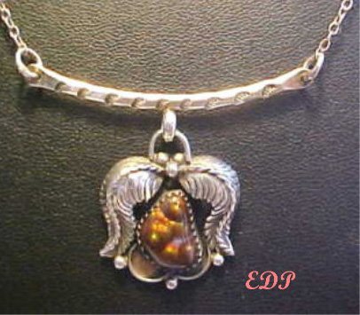 Native American Elken Senter Fire Agate Sterling Necklace