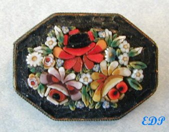 Antique Italian Micro Mosaic Flower Bouquet PIN Brooch