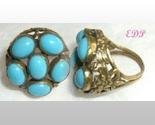 Victorian Brass Persian Blue Turquoise Color Stone Ring