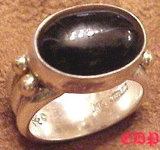 Sterling and 14k Gold Onyx Unisex Ring Reve D and E Buck