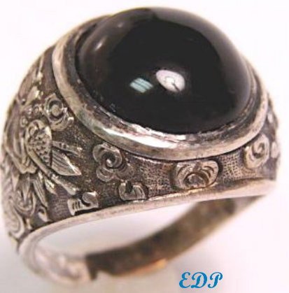 Chinese Mandarin Silver UNISEX Agate Ring Sz 10 Dragon