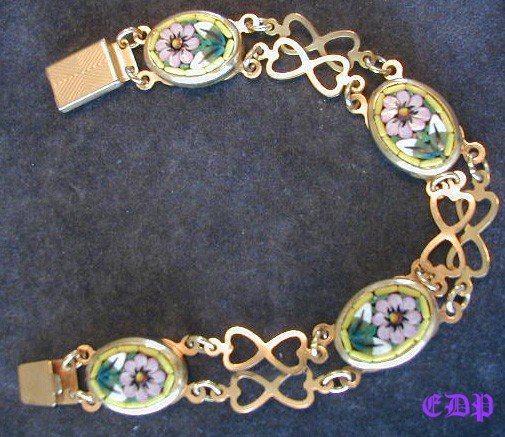 Vintage Micro Mosaic Floral BRACELET Box Clasp Hearts