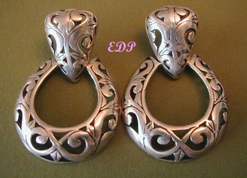 Italian Sterling Reticulated Doorknocker Earrings Italy