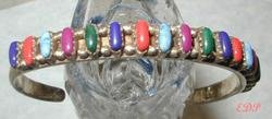 Native American Sterling Colored Stones Cuff Bracelet