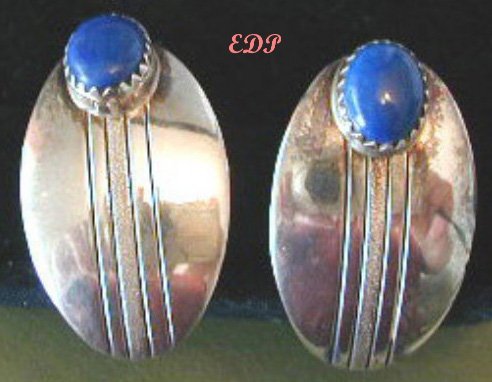 Native American Sterling Lapis Navajo Earrings Oval