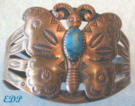 Native American Copper Turquoise BUTTERFLY Bracelet