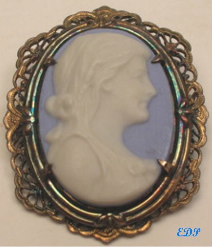 EN JAY 14kt + Sterling Filigree Jasperware Cameo Pin