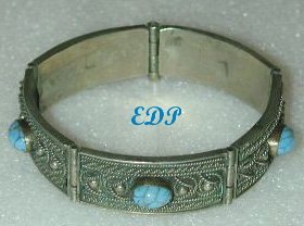 ETRUSCAN Silver Turquoise Hinged Bracelet Filigree