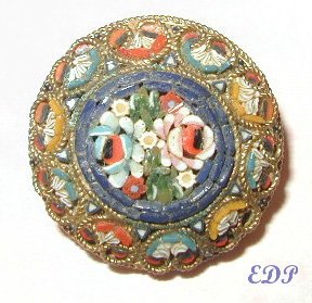 Antique Micro Mosaic Brooch Pin Floral Italy Flowers