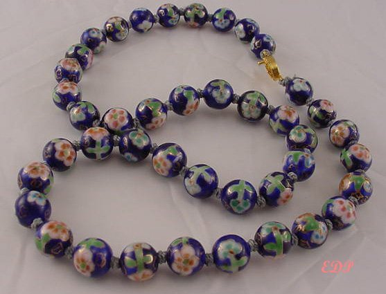 Cloisonne Beads Necklace Enamel Floral Filigree Clasp