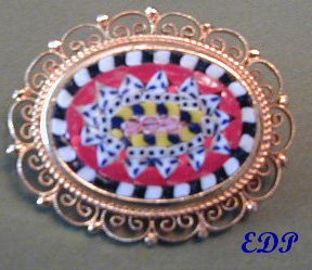 Antique Italian Micro Mosaic Modernist Pin or Brooch
