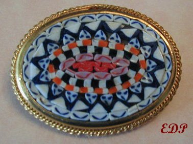 Antique Italian Micro Mosaic Modernist Pin or Brooch
