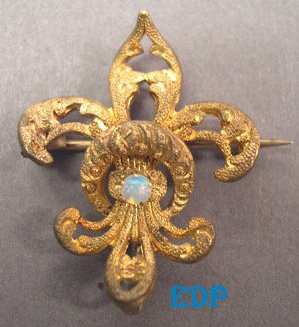Victorian Fleur-De-Lis Watch Pin Opal C Clasp Edwardian