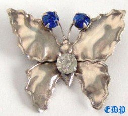 Sterling Butterfly Brooch Pin w Rhinestones