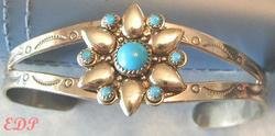 Old Pawn Native American Navajo Turquoise Cuff Bracelet