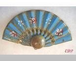 Chinese Enamel FAN Pin Hand Painted Flowers Brooch