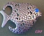 Sterling Reticulated Designer FISH Brooch Pin Gemstone