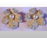 Marcel Boucher Clip Earrings Gold Rhinestones Pearls