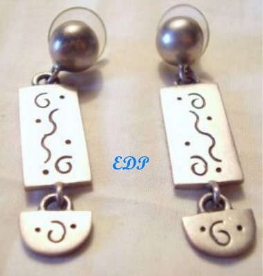 Anne Forbes Sterling Dangle Earrings Mechanical Etched