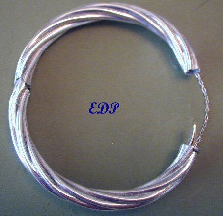Sterling Twist Hinged Bangle Bracelet Etched Italy
