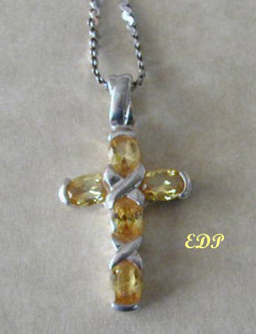 Italian Sterling Gem Citrine CROSS Necklace Christian