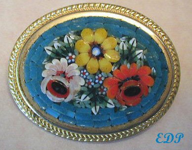 Micro Mosaic Floral Pin Brooch Italy Florals Flowers
