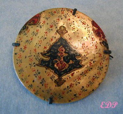 Persian Mother of Pearl Hand Painted Brooch Pin Iran