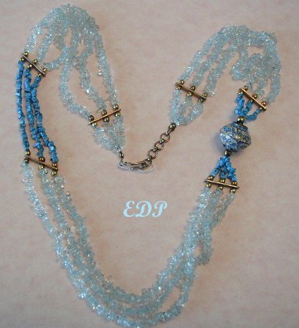 Turquoise Baby Blue Quartz Enamel Cloisonne Necklace