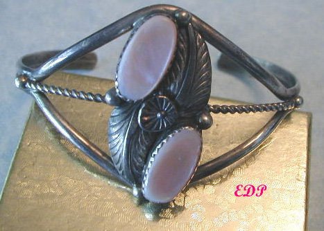 Native American Navajo Zuni Sterling MOP Cuff Bracelet