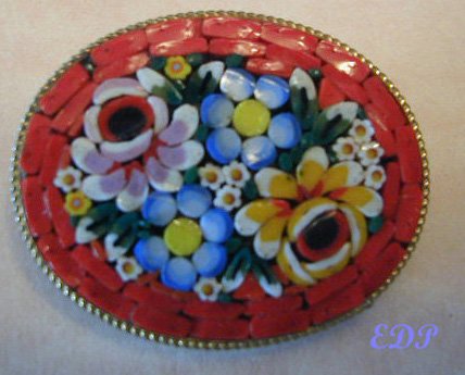 Micro Mosaic Floral Pin Brooch Italy Florals Flowers